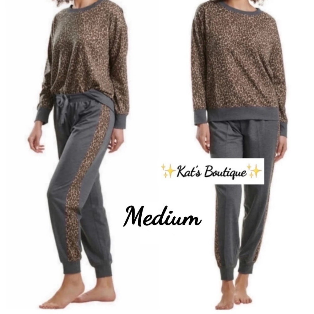 (NWT) Splendid Gray Cheetah leopard Print Ladies' 2-piece Pajama Set, Medium